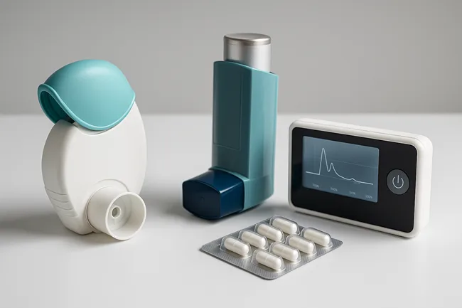 Representative image of dry powder and metered-dose inhalers alongside a digital spirometer and capsule-based DPI medication, reflecting Lupin’s expanding global respiratory care pipeline.
