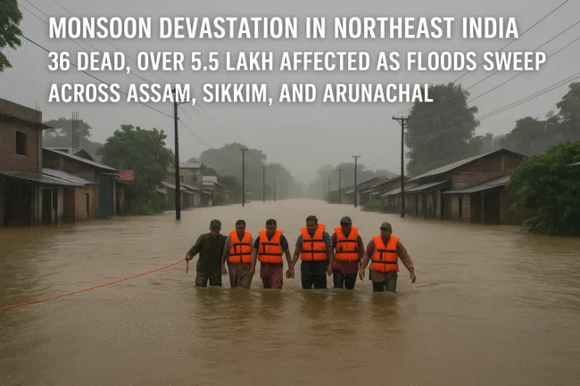 Monsoon devastation in Northeast India 36 dead, over 5.5 lakh affected as floods sweep across Assam, Sikkim, and Arunachal