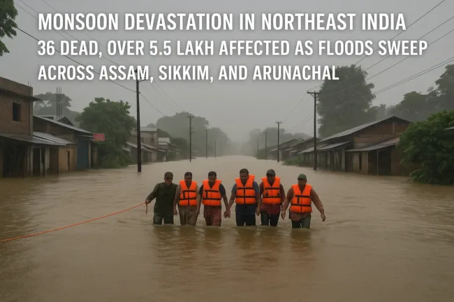 Monsoon devastation in Northeast India 36 dead, over 5.5 lakh affected as floods sweep across Assam, Sikkim, and Arunachal