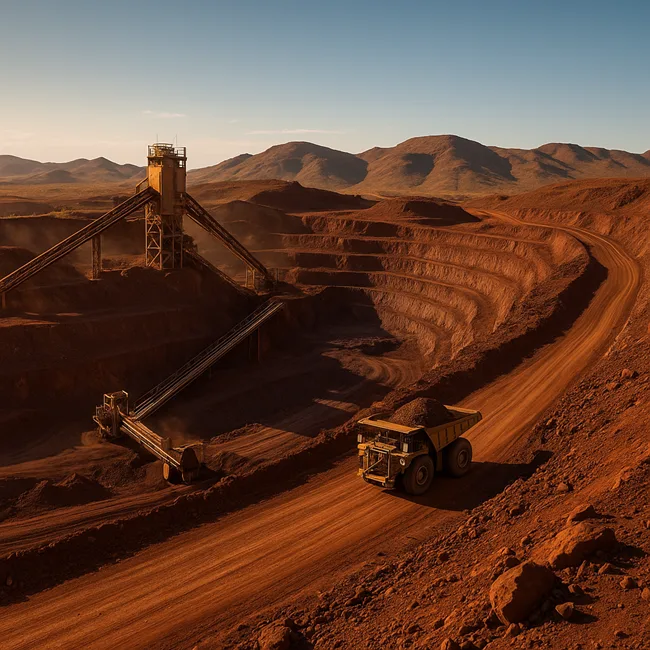 Representative image of an iron ore mining operation in the Pilbara region, reflecting the scale and terrain of projects like Rio Tinto’s Western Range.