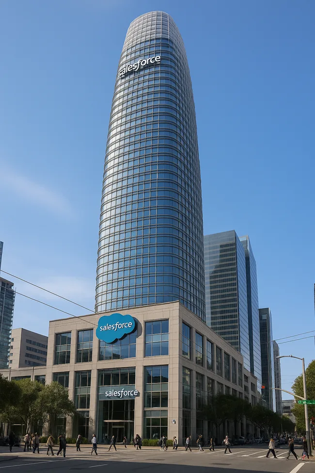 Representative image of Salesforce Tower headquarters in San Francisco, symbolizing the enterprise software firm's leadership in AI-powered CRM and cloud innovation in 2025.