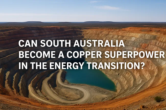 Representative image of a large-scale open-pit copper mine in a terrain resembling South Australia's mineral provinces. While not site-specific, it reflects the geological scale and arid landscape typical of projects like Olympic Dam, Hillside, and Kalkaroo, supporting the region’s growing prominence in the global copper supply chain.
