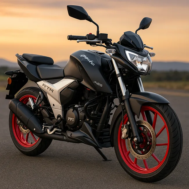 Representative image of the 2025 TVS Apache RTR 160 featuring dual-channel ABS, SmartXonnect connectivity, and bold red alloy wheels — part of TVS Motor Company’s push to redefine safety and performance in the 160 cc motorcycle segment.