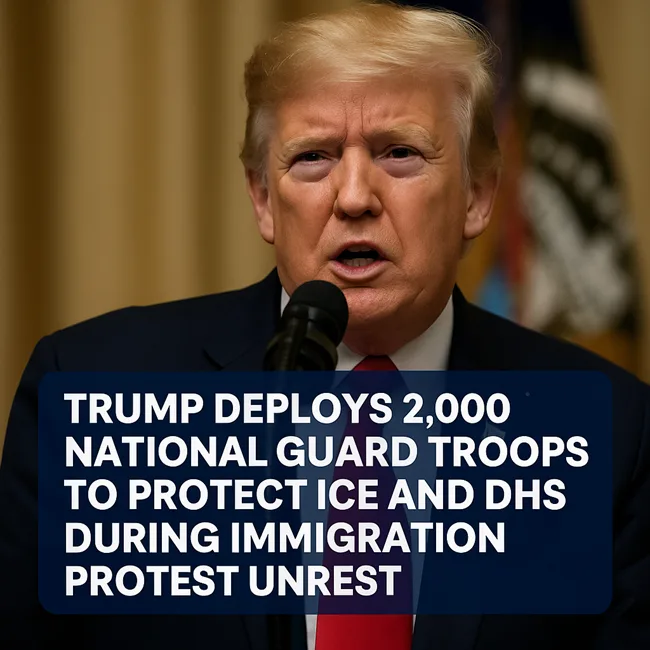 Representative image: President Donald Trump announces deployment of 2,000 National Guard troops to safeguard ICE agents and DHS facilities amid rising immigration protest unrest.