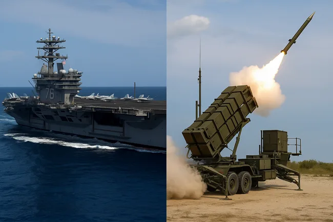 Representative image: U.S. carrier strike group and Middle East air defense systems amid rising Israel–Iran tensions