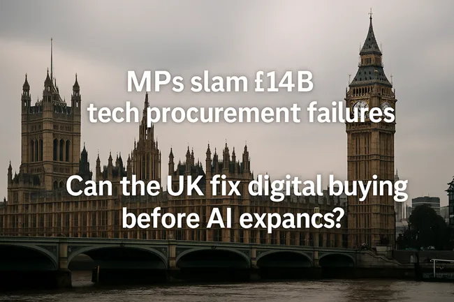 Representative image of the UK Parliament, highlighting scrutiny over digital procurement failures and calls for reform in public sector technology spending