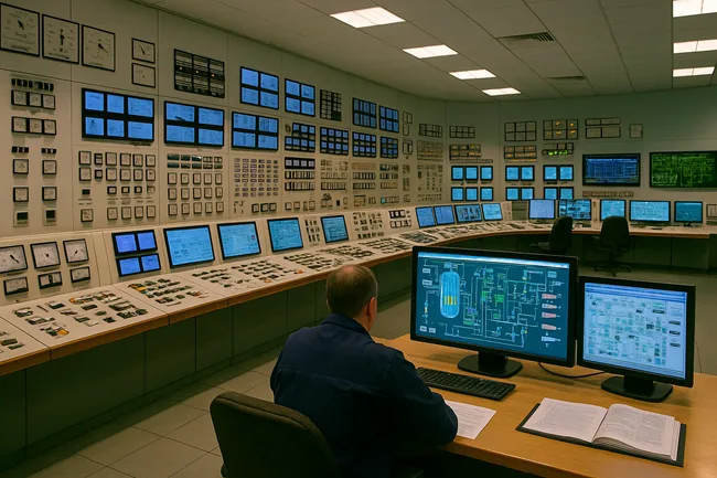 Representative image of a nuclear power plant control room undergoing digital instrumentation upgrades—key technologies essential for extending reactor lifespans