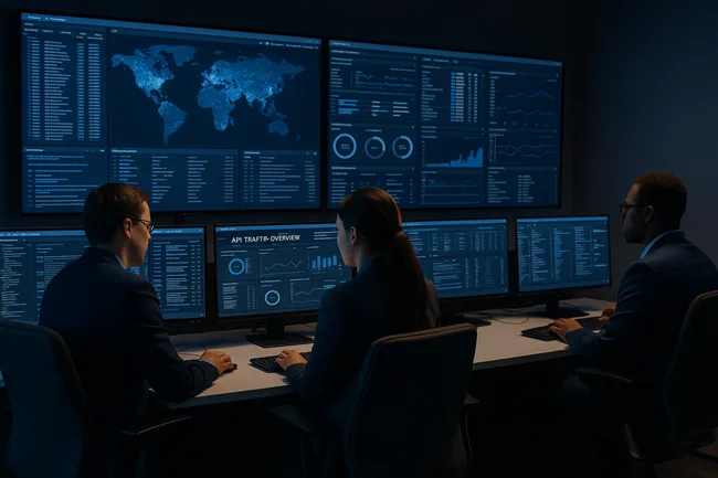 Representative image of enterprise cybersecurity analysts monitoring misconfigured API traffic and enforcing cloud security protocols in real-time.