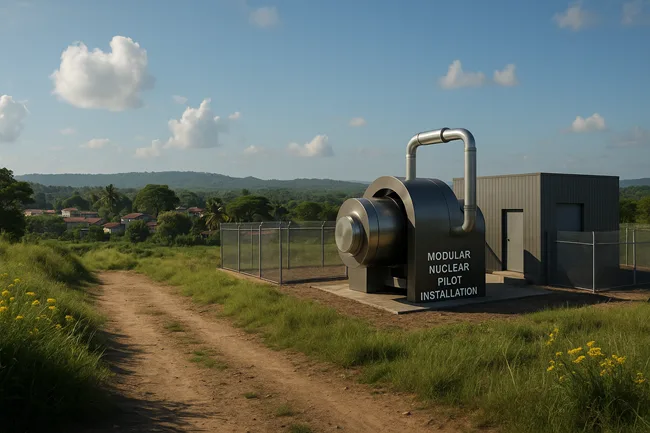 Representative image of a conceptual modular nuclear pilot installation in an emerging country, illustrating clean energy infrastructure potential in the Global South.