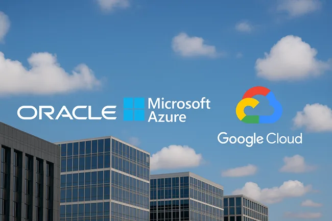 Representative image showing multicloud integration across Oracle, Microsoft Azure, and Google Cloud—reflecting 2025 enterprise IT strategies for interoperable infrastructure.