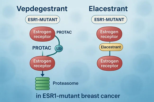 Representative image of targeted estrogen receptor degradation using PROTAC technology in ESR1-mutant breast cancer cells.