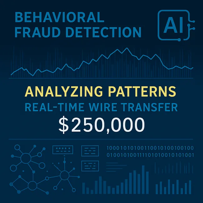 Representative image of an AI-driven behavioral fraud detection system analyzing a high-value real-time wire transfer in 2025