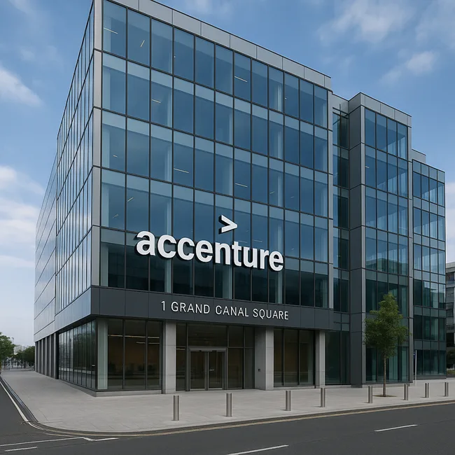 Representative image of an Accenture office building, illustrating its efforts to make SynOps the global standard for GenAI-powered enterprise reinvention in 2025.