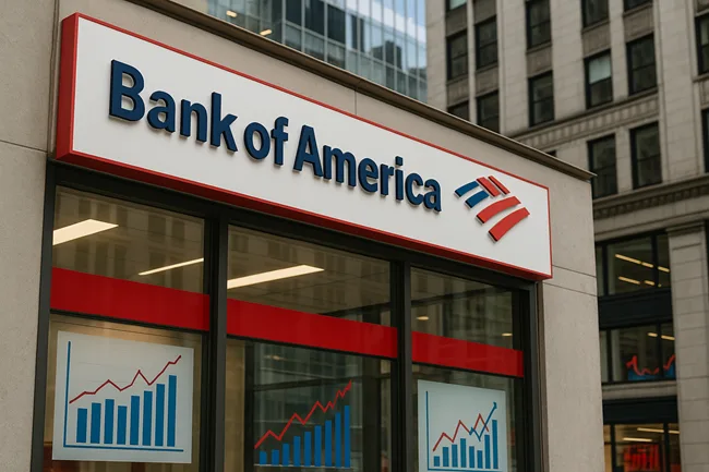 Representative image of a Bank of America branch, reflecting the bank’s solid 2Q25 performance driven by higher net interest income and resilient consumer activity.