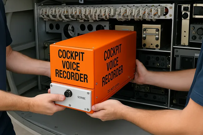 Representative image of technicians installing a 25-hour cockpit voice recorder inside an aircraft electronics bay—part of a global upgrade cycle driving the CVR/FDR market toward $4 billion by 2034.