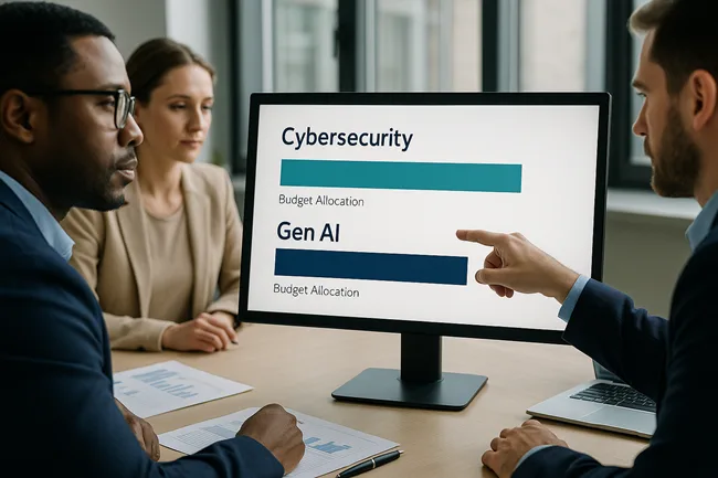 Representative image of enterprise executives reallocating IT budgets, highlighting the growing priority of generative AI over cybersecurity investments