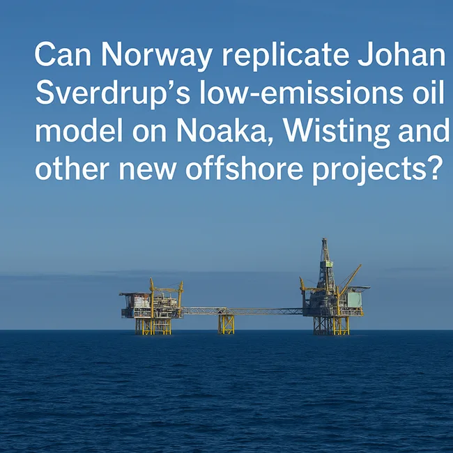 Representative image of a North Sea offshore platform complex, reflecting Norway’s ambition to replicate Johan Sverdrup’s low-emissions oil model at new fields like Noaka and Wisting.