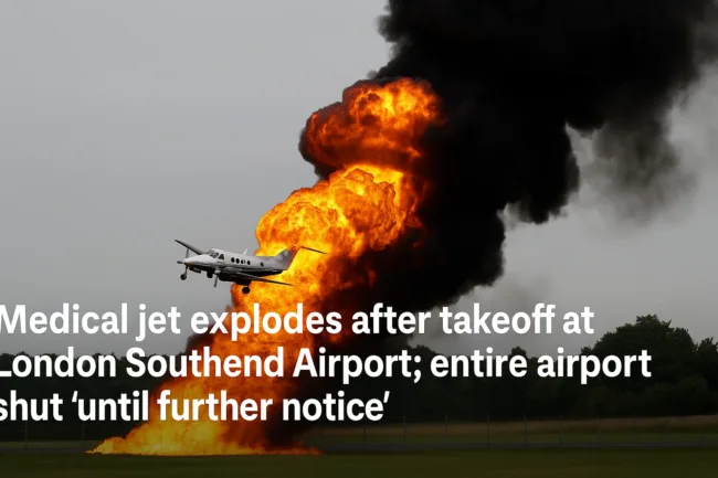 Southend Airport medevac crash: Medical jet explodes after takeoff, shutting airport indefinitely