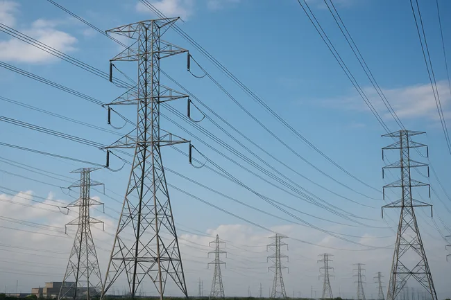 Representative image of high-voltage transmission lines supporting baseload and clean energy integration across the PJM and MISO grids.