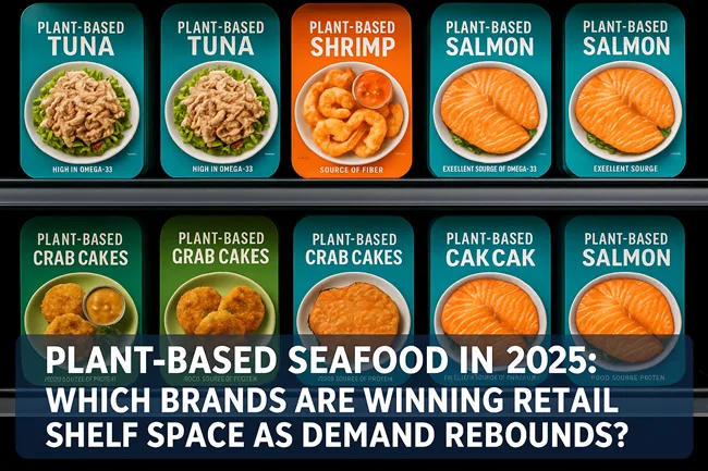 Plant-based seafood products, including tuna, shrimp, salmon, and crab cakes, are gaining prime retail shelf space in 2025 as consumer demand rebounds.