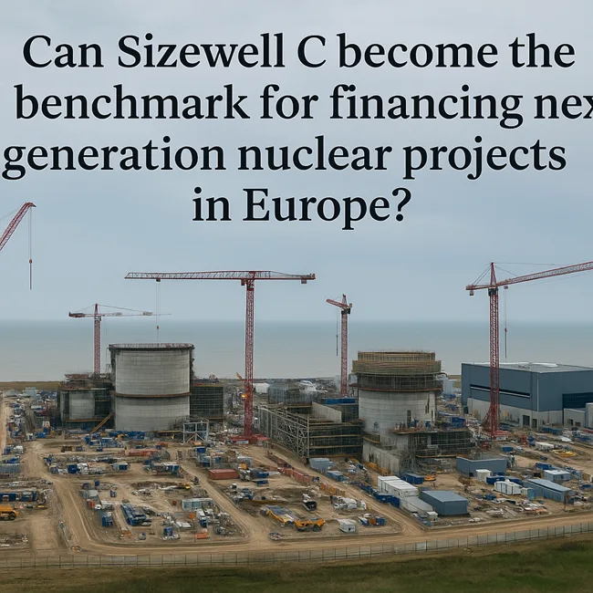 Representative image of Sizewell C nuclear power station under construction, raising questions about whether its RAB financing model can set the benchmark for future European nuclear projects.