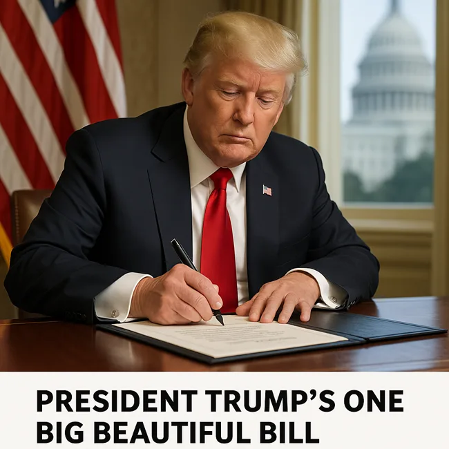 Representative image of President Donald Trump signing the One Big Beautiful Bill into law on July 4, 2025, enacting sweeping changes across taxes, energy, defense, and healthcare.