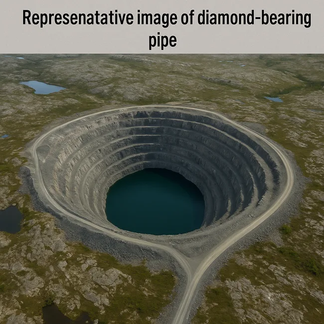 Representative image of a diamond-bearing kimberlite pipe, similar to Canada’s DO27, now under Arctic Blue Diamonds’ control through its 89.7% stake in the WO Diamond Project.