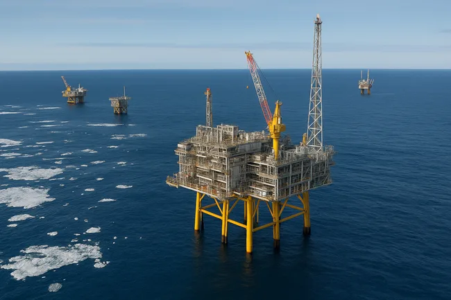 Representative image of a North Sea offshore platform complex, reflecting Norway’s ambition to replicate Johan Sverdrup’s low-emissions oil model at new fields like Noaka and Wisting.