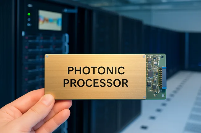 Representative image of a photonic processor, highlighting how light-based computing could reshape hyperscale data center performance and challenge U.S. AI hardware dominance by 2030.