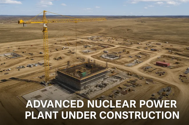 Representative image of an advanced nuclear plant under construction, reflecting the competitive momentum following TerraPower’s $650M fundraise and its implications for peers like X-energy and Kairos Power