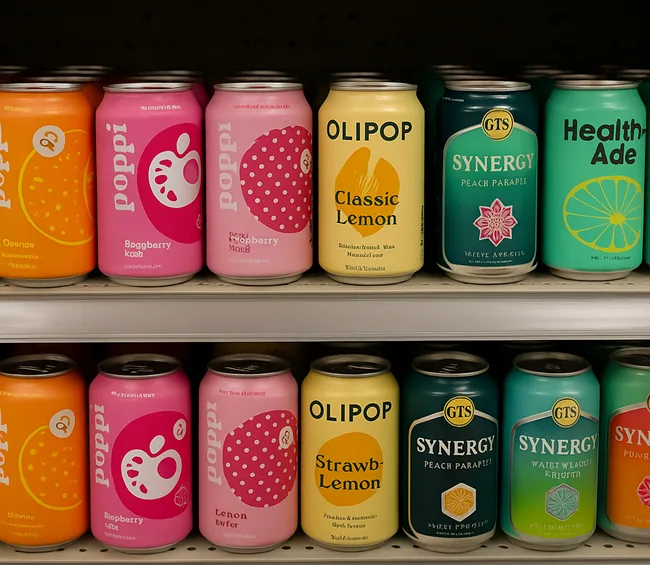 Representative image of functional beverage shelves in a modern retail setting, reflecting the rise of TikTok-driven drink brands and M&A activity in 2025.