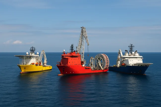 Representative image of offshore construction vessels, illustrating the fleet dynamics central to Saipem7’s synergy and cost optimization strategy.