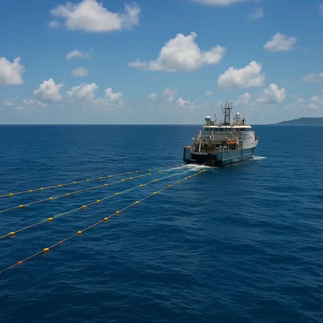Representative image of an offshore seismic survey vessel operating in a Caribbean frontier basin, aligning with United Oil & Gas plc’s exploration activities at the Walton Morant Licence.