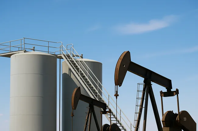 Representative image of oil storage tanks and pumpjacks, reflecting the growing focus on production-phase services as a stable revenue driver in oilfield operations.