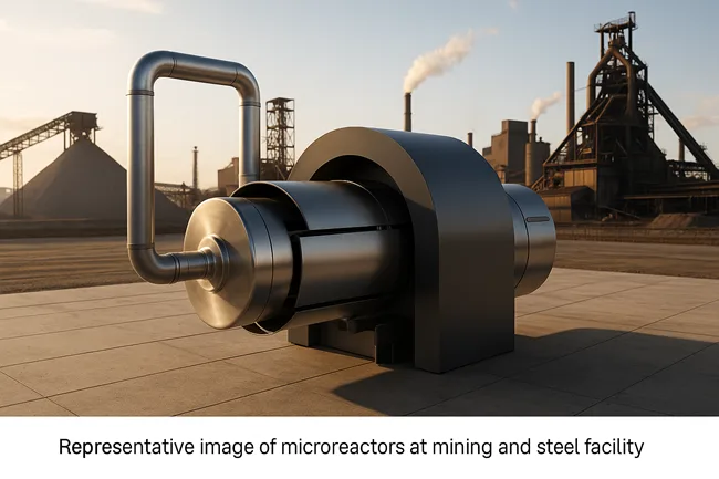 Representative image of industrial microreactor integration, as mining and steel sectors explore on-site nuclear solutions for clean heat and decarbonization.
