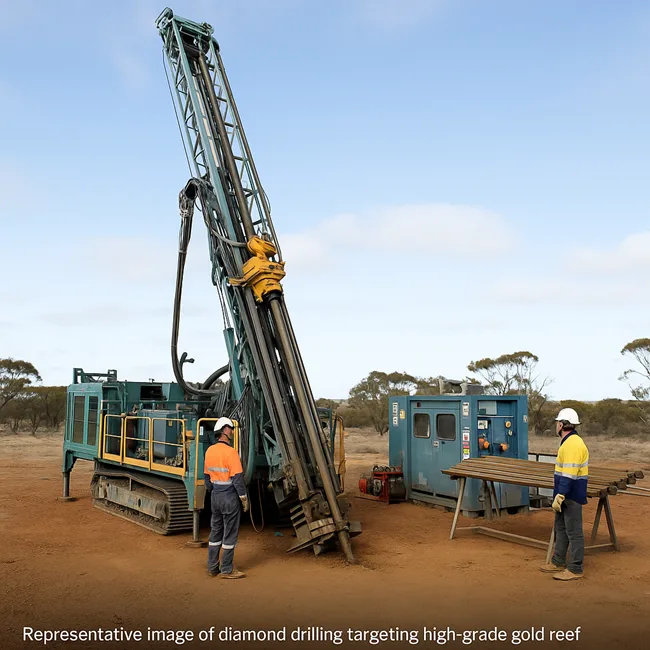Representative image of diamond drilling operations at the Blue Moon gold prospect in Victoria’s Bendigo Zone, targeting high-grade quartz reef systems.