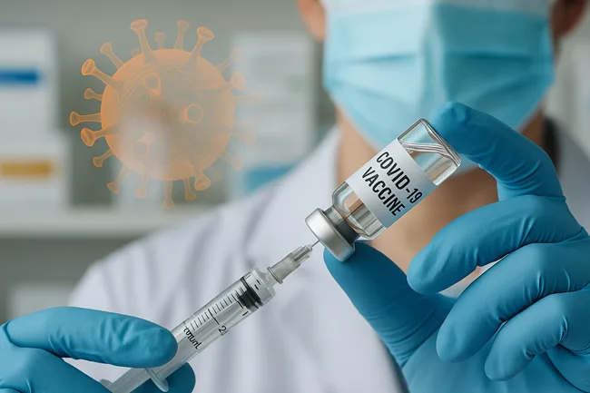 Representative image of COVID-19 vaccine preparation during the 2025–2026 respiratory season, as the U.S. transitions toward a flu-style annual booster model with LP.8.1 formulation.