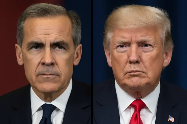 Representative image of Canadian Prime Minister Mark Carney and U.S. President Donald Trump symbolizing Canada–U.S. trade negotiations under the CUSMA framework.