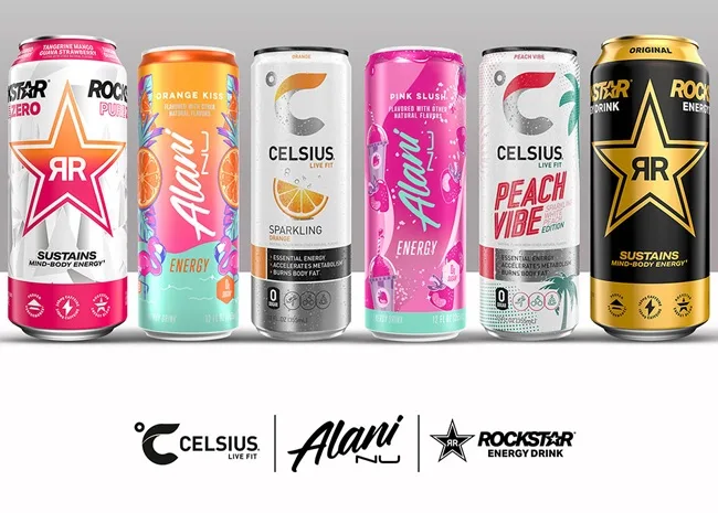 The energy drink portfolio from Celsius Holdings and PepsiCo, featuring their brands CELSIUS, Alani Nu, and Rockstar Energy, showcasing the diverse range of products set to reshape the energy drink market.