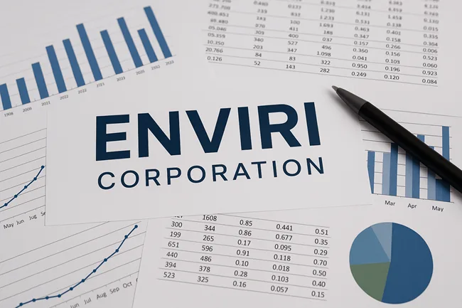 Financial charts and performance data representing Enviri Corporation’s Q2 2025 earnings and strategic review, including potential Clean Earth separation.