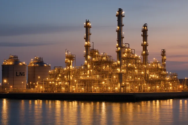 Representative rendering of large-scale LNG infrastructure in Southeast Asia. The Abadi LNG Project, located in Indonesia’s Masela Block, is designed to integrate carbon capture and storage and supply Asia with 9.5 Mtpa of clean LNG.