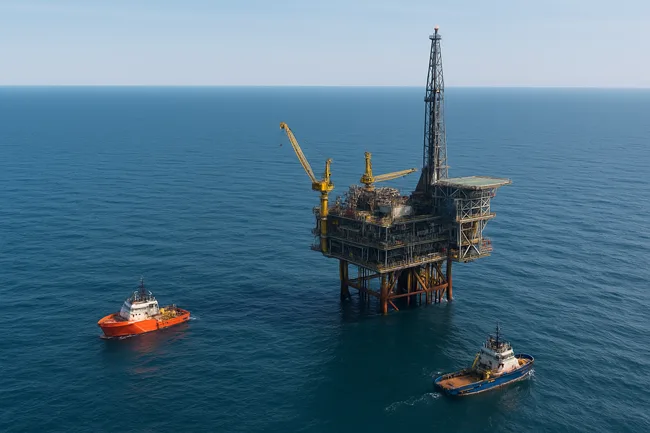 Aerial view of an offshore oil platform in the UK North Sea, where NEO NEXT now operates as one of the largest independent producers following its merger.