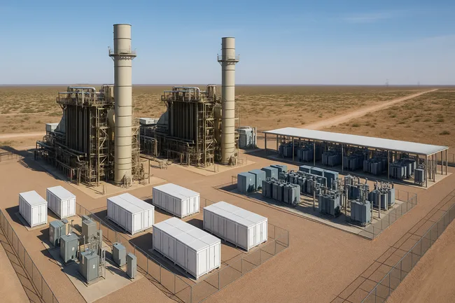 Representative image of an off-grid power generation campus in West Texas, similar to Pacifico Energy’s GW Ranch project designed to deliver 5 GW for AI data centers.