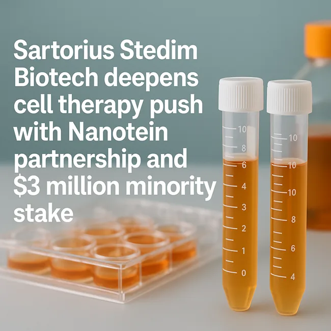 Representative image of laboratory cell culture tubes and plates, illustrating Sartorius Stedim Biotech’s partnership with Nanotein Technologies to enhance T cell and NK cell manufacturing.