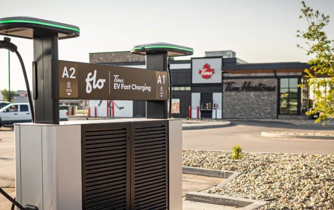 Tim Hortons joins forces with FLO to install EV fast chargers at 100 restaurants by 2028.