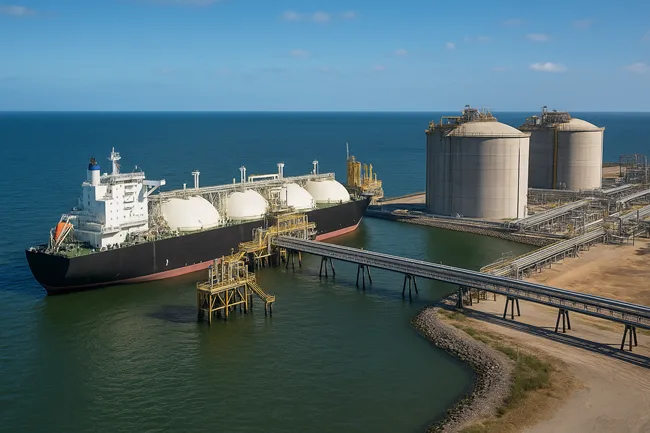 Representative image of a U.S. Gulf Coast LNG export terminal, reflecting infrastructure developments like ConocoPhillips’ long-term offtake deal with Port Arthur LNG Phase 2.