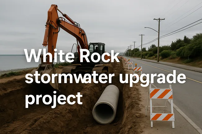 Representative image of White Rock’s CAD 9.86M stormwater upgrade along Marine Drive, designed to protect Semiahmoo Bay from flooding and climate risks.