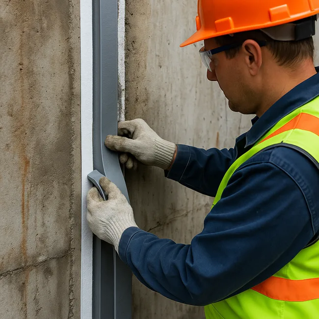 Representative image: A technician restores dam watertightness using an adhesive hydrophilic waterstop system during a retrofit sealing operation.