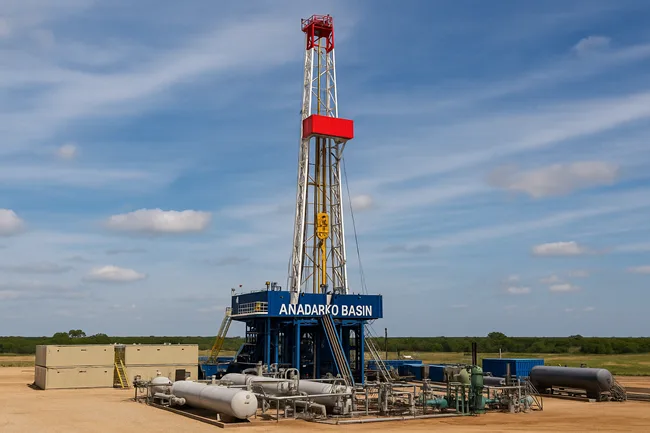 Representative image of drilling operations in the Anadarko Basin, reflecting Stone Ridge Energy’s $1.3 billion acquisition of ConocoPhillips’ Oklahoma oil and gas assets to expand Midcontinent production.