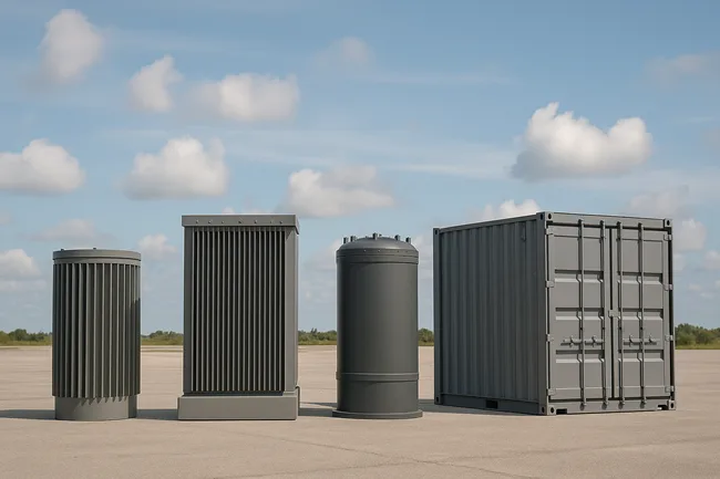 Representative image: A lineup of modular energy units on a concrete pad, symbolizing the diverse reactor designs in the global microreactor race.